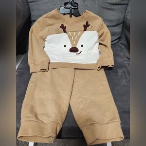 Carter's White and Tan Matching Sweatpants Set